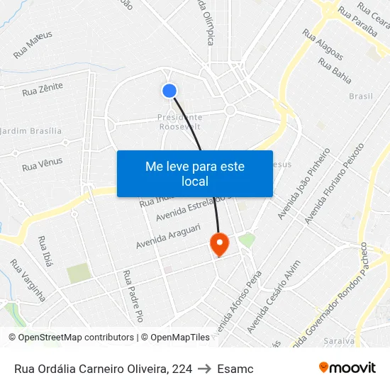 Rua Ordália Carneiro Oliveira, 224 to Esamc map