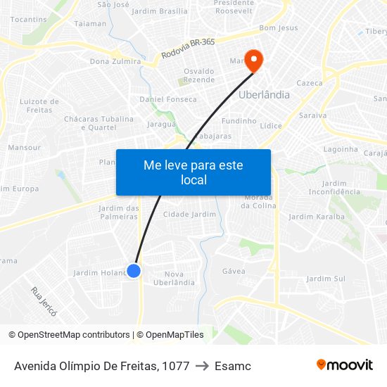 Avenida Olímpio De Freitas, 1077 to Esamc map