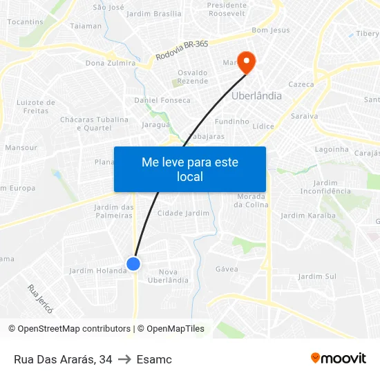 Rua Das Ararás, 34 to Esamc map