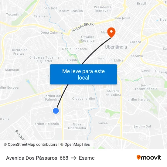 Avenida Dos Pássaros, 668 to Esamc map