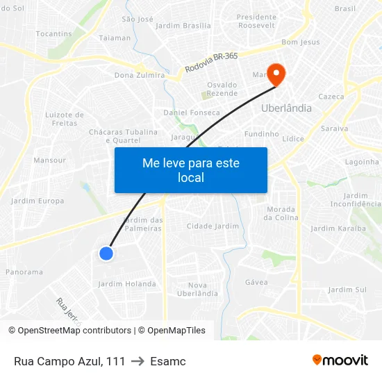 Rua Campo Azul, 111 to Esamc map