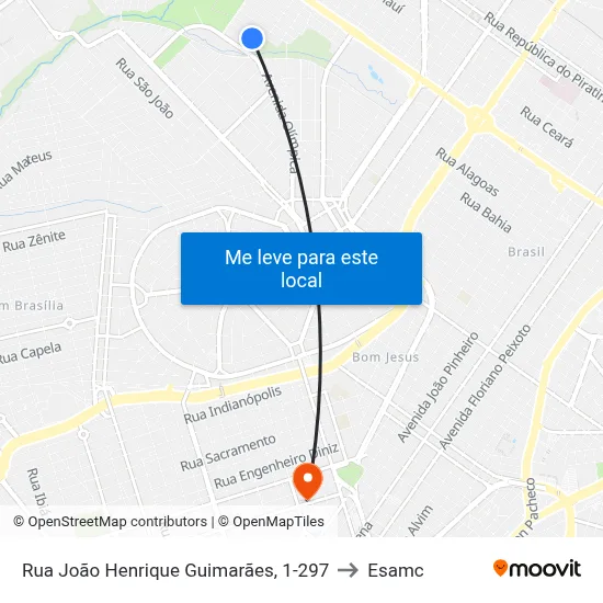 Rua João Henrique Guimarães, 1-297 to Esamc map