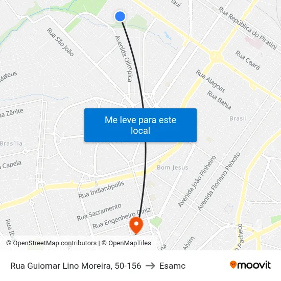 Rua Guiomar Lino Moreira, 50-156 to Esamc map