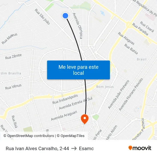 Rua Ivan Alves Carvalho, 2-44 to Esamc map