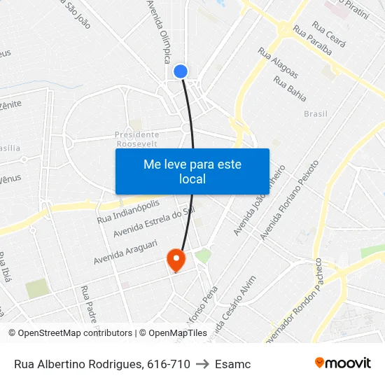 Rua Albertino Rodrigues, 616-710 to Esamc map