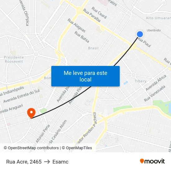 Rua Acre, 2465 to Esamc map