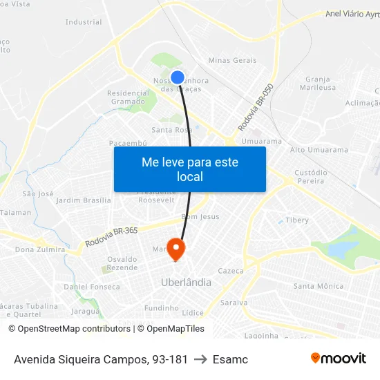 Avenida Siqueira Campos, 93-181 to Esamc map