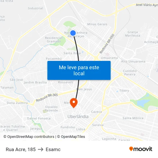 Rua Acre, 185 to Esamc map
