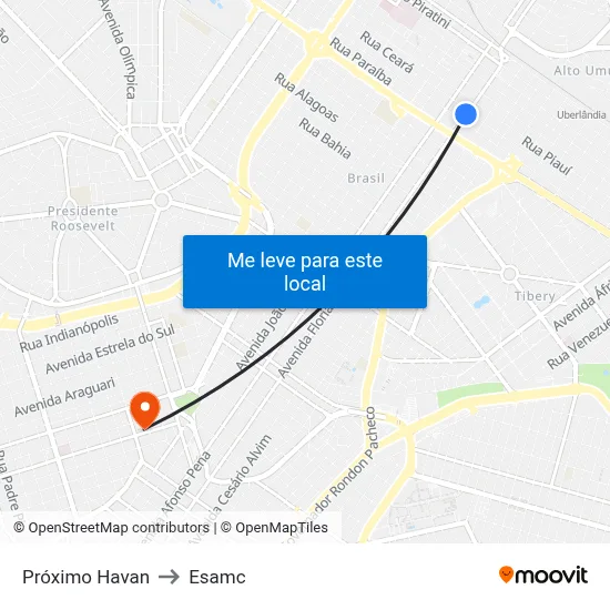 Próximo Havan to Esamc map