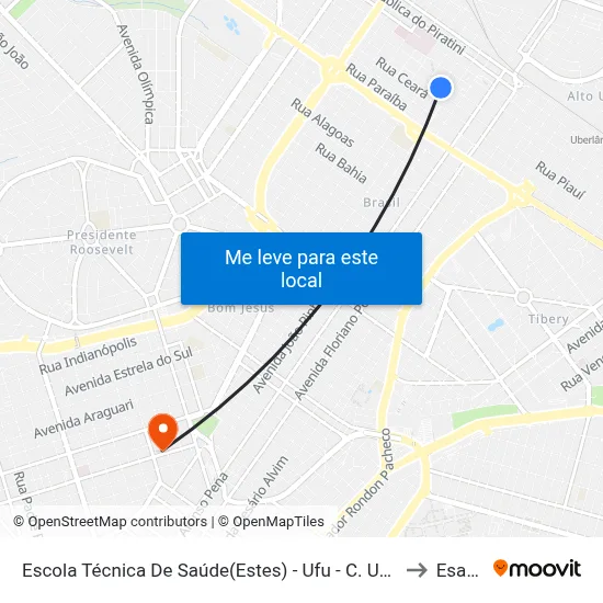 Escola Técnica De Saúde(Estes) - Ufu - C. Umuarama to Esamc map