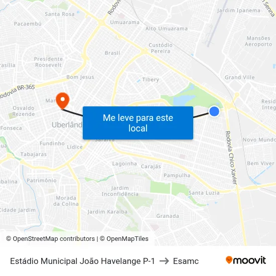 Estádio Municipal João Havelange P-1 to Esamc map