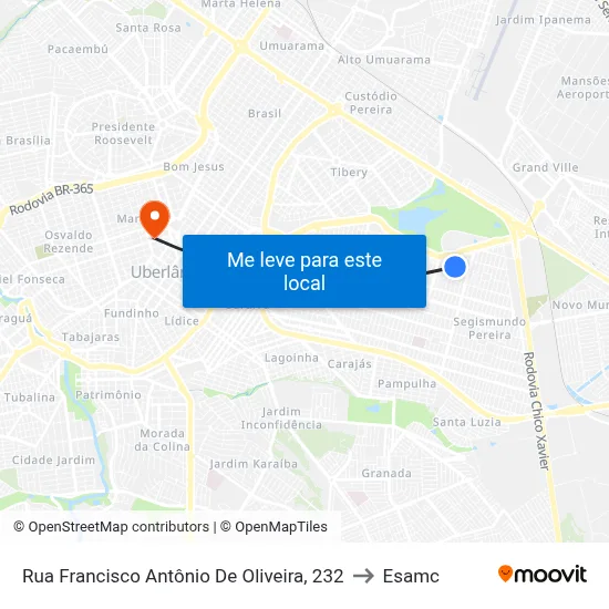 Rua Francisco Antônio De Oliveira, 232 to Esamc map