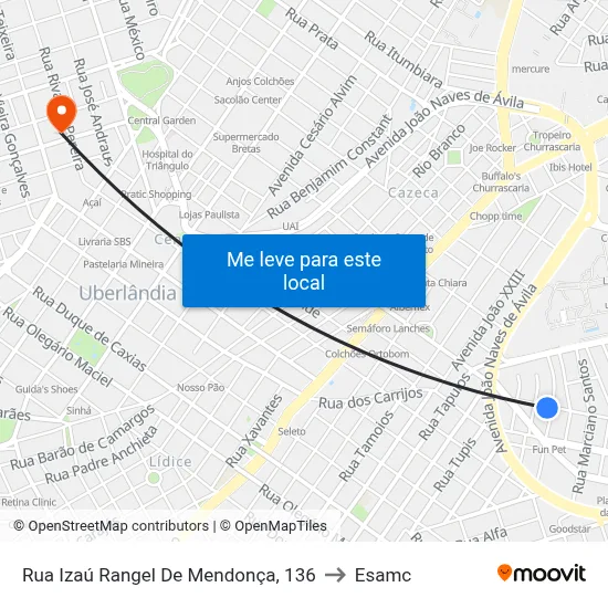 Rua Izaú Rangel De Mendonça, 136 to Esamc map