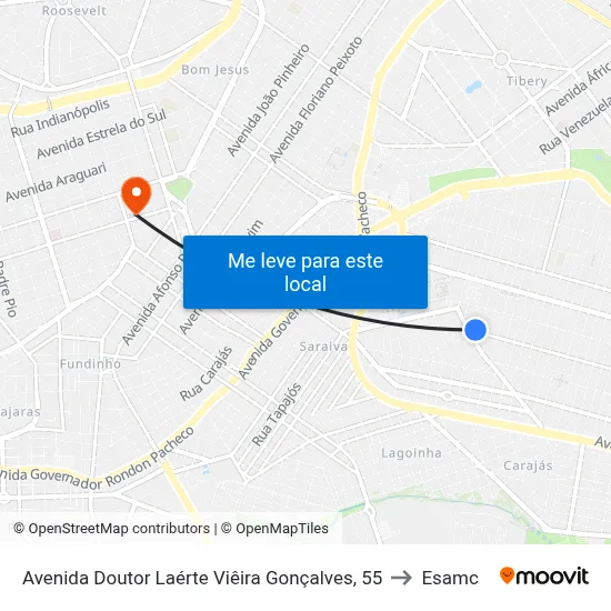 Avenida Doutor Laérte Viêira Gonçalves, 55 to Esamc map