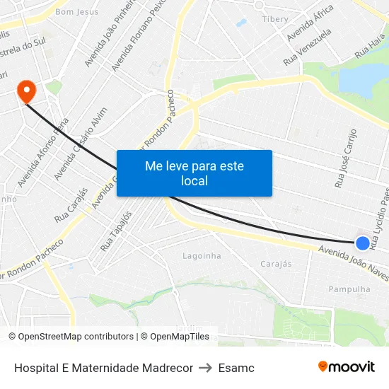 Hospital E Maternidade Madrecor to Esamc map