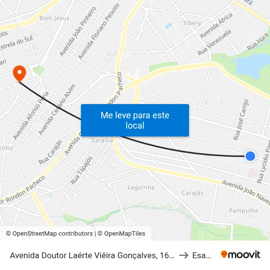Avenida Doutor Laérte Viêira Gonçalves, 1610 to Esamc map
