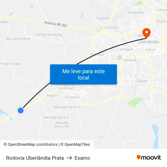 Rodovia Uberlândia Prata to Esamc map