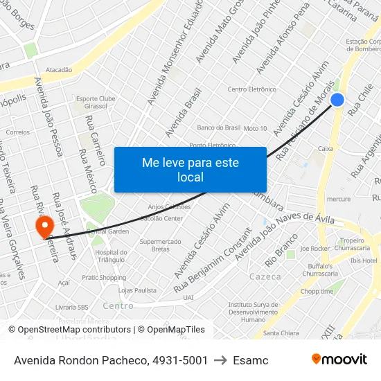 Avenida Rondon Pacheco, 4931-5001 to Esamc map