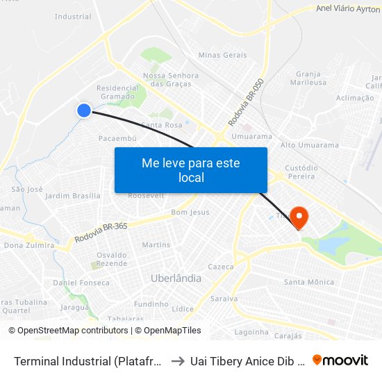 Terminal Industrial (Platafroma A1) to Uai Tibery Anice Dib Jatene map