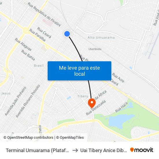 Terminal Umuarama (Plataforma B1) to Uai Tibery Anice Dib Jatene map