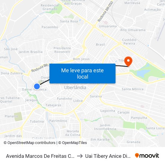 Avenida Marcos De Freitas Costa, 1055 to Uai Tibery Anice Dib Jatene map