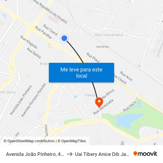 Avenida João Pinheiro, 4473 to Uai Tibery Anice Dib Jatene map