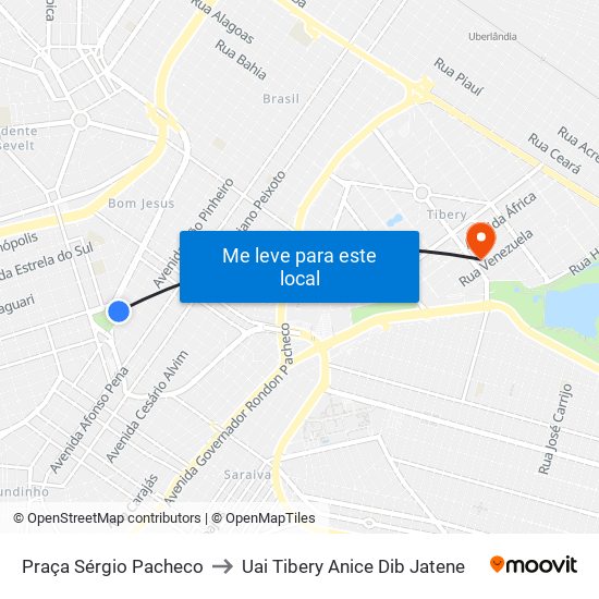 Praça Sérgio Pacheco to Uai Tibery Anice Dib Jatene map