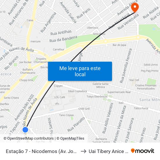 Estação 7 - Nicodemos (Av. João Naves De Ávila) to Uai Tibery Anice Dib Jatene map