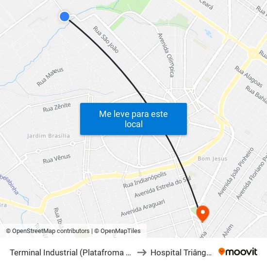 Terminal Industrial (Platafroma A1) to Hospital Triângulo map