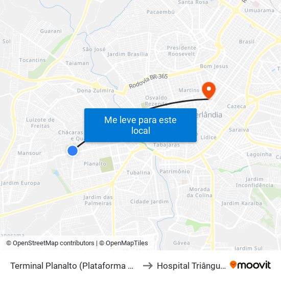 Terminal Planalto (Plataforma A1) to Hospital Triângulo map