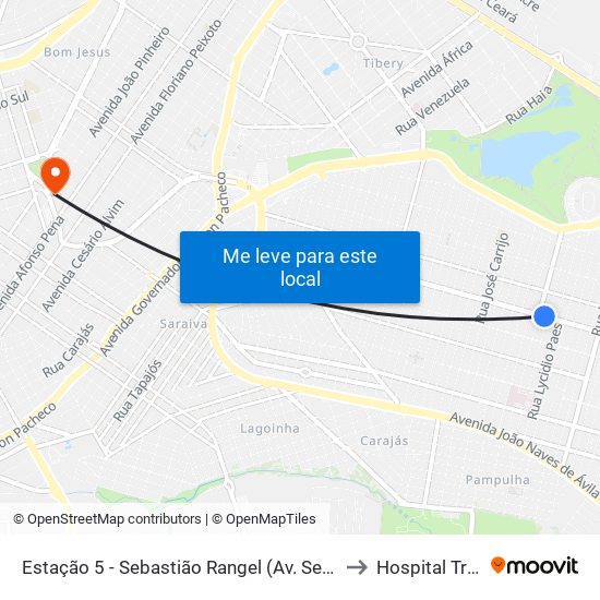 Estação 5 - Sebastião Rangel (Av. Segismundo Pereira) to Hospital Triângulo map