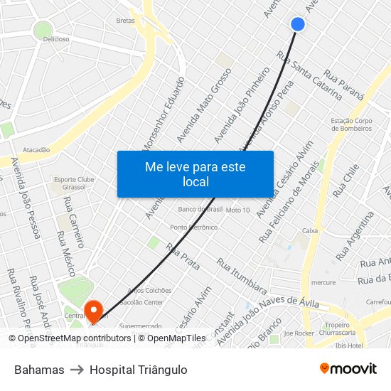 Bahamas to Hospital Triângulo map