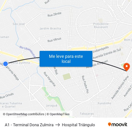 A1 - Terminal Dona Zulmira to Hospital Triângulo map