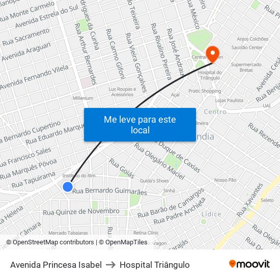 Avenida Princesa Isabel to Hospital Triângulo map