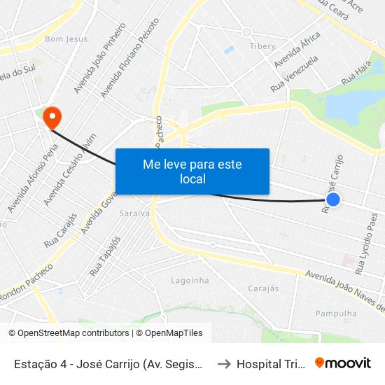 Estação 4 - José Carrijo (Av. Segismundo Pereira) to Hospital Triângulo map