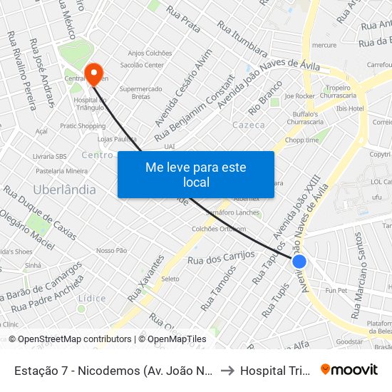 Estação 7 - Nicodemos (Av. João Naves De Ávila) to Hospital Triângulo map