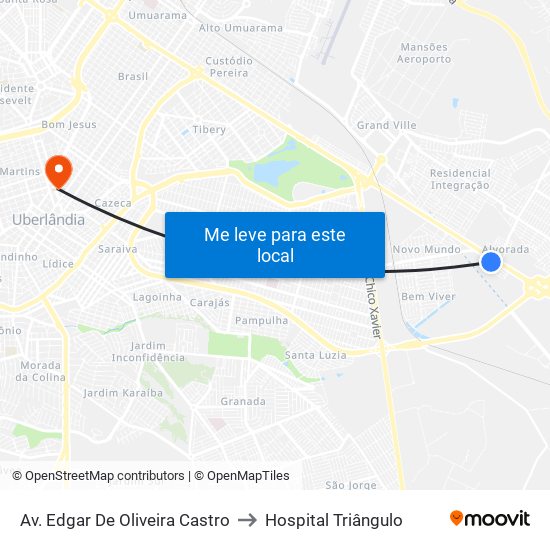 Av. Edgar De Oliveira Castro to Hospital Triângulo map