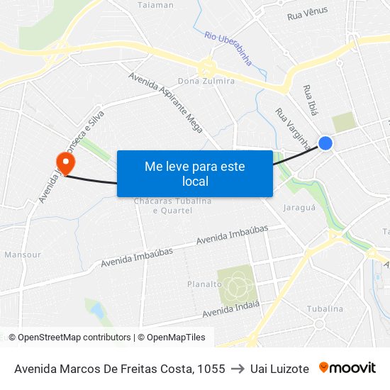 Avenida Marcos De Freitas Costa, 1055 to Uai Luizote map