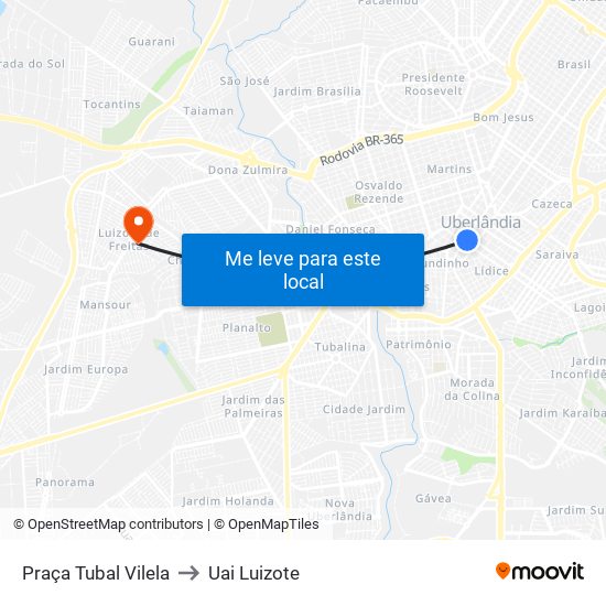 Praça Tubal Vilela to Uai Luizote map