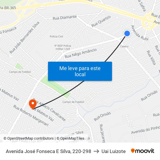 Avenida José Fonseca E Sílva, 220-298 to Uai Luizote map