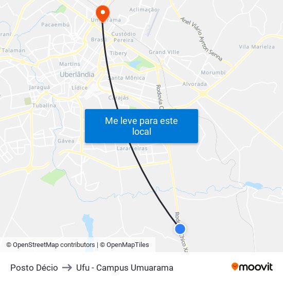 Posto Décio to Ufu - Campus Umuarama map