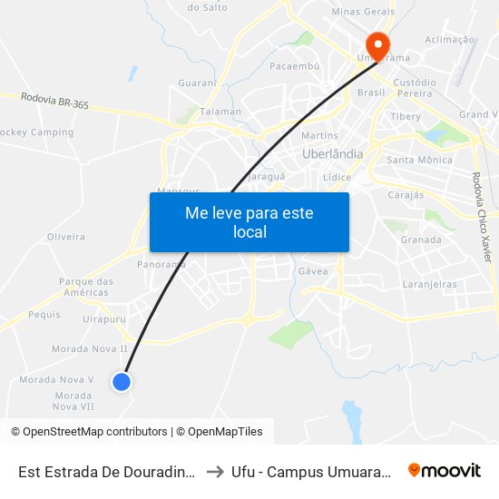 Est Estrada De Douradinho to Ufu - Campus Umuarama map