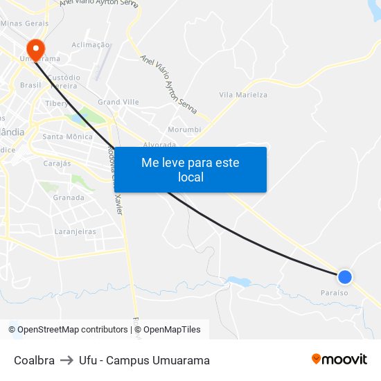 Coalbra to Ufu - Campus Umuarama map