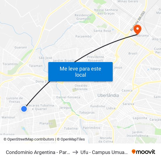 Condomínio Argentina - Parada 1 to Ufu - Campus Umuarama map