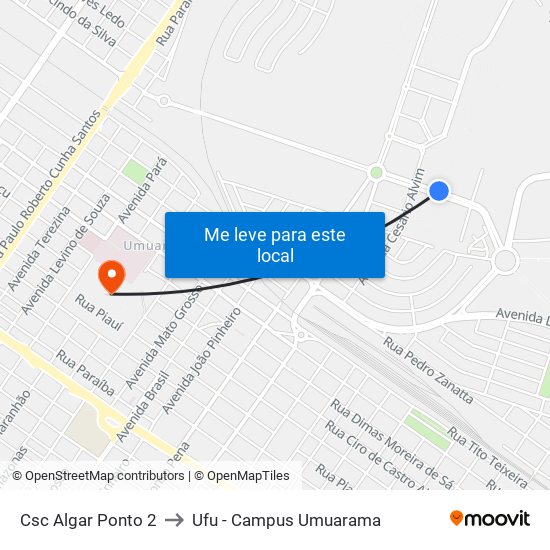 Csc Algar Ponto 2 to Ufu - Campus Umuarama map