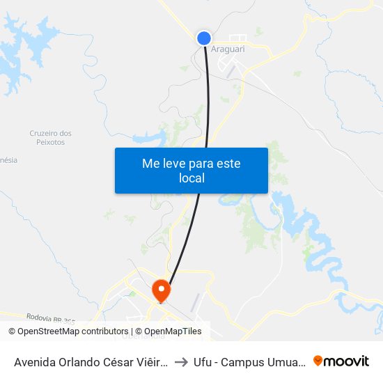 Avenida Orlando César Viêira, 480 to Ufu - Campus Umuarama map