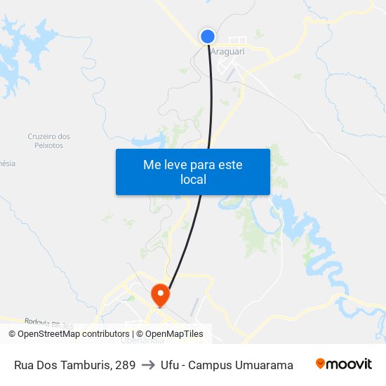 Rua Dos Tamburis, 289 to Ufu - Campus Umuarama map