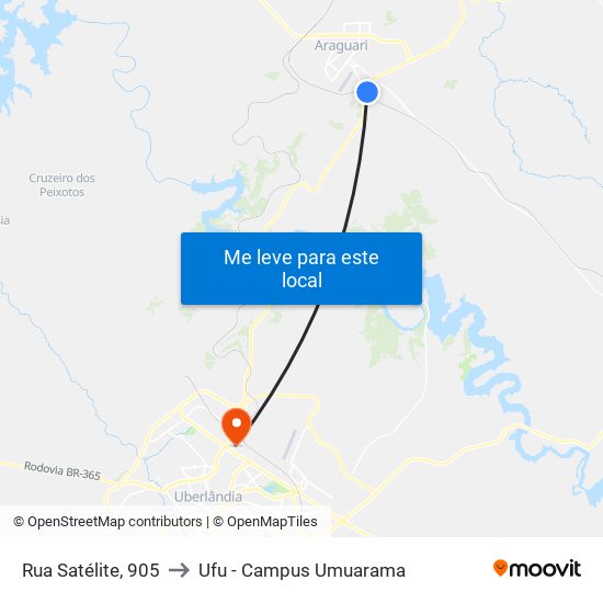 Rua Satélite, 905 to Ufu - Campus Umuarama map
