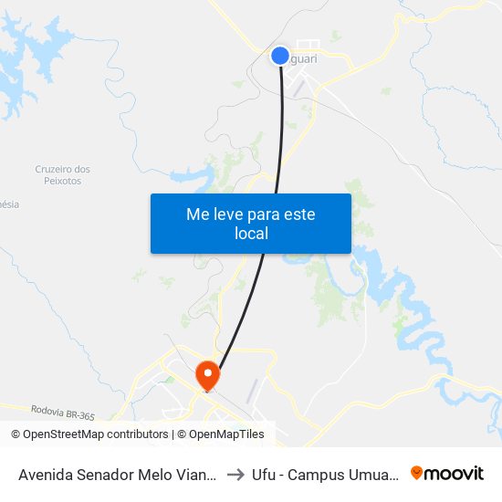 Avenida Senador Melo Viana, 593 to Ufu - Campus Umuarama map