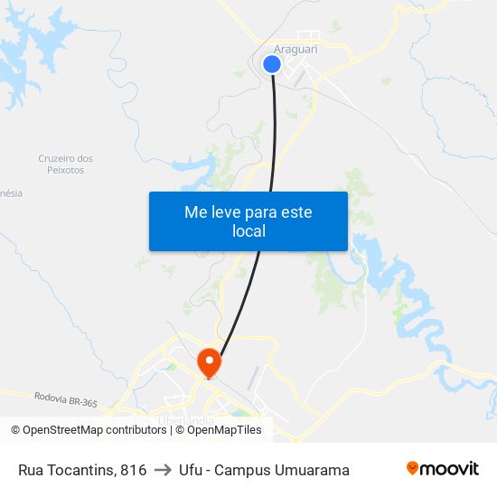 Rua Tocantins, 816 to Ufu - Campus Umuarama map